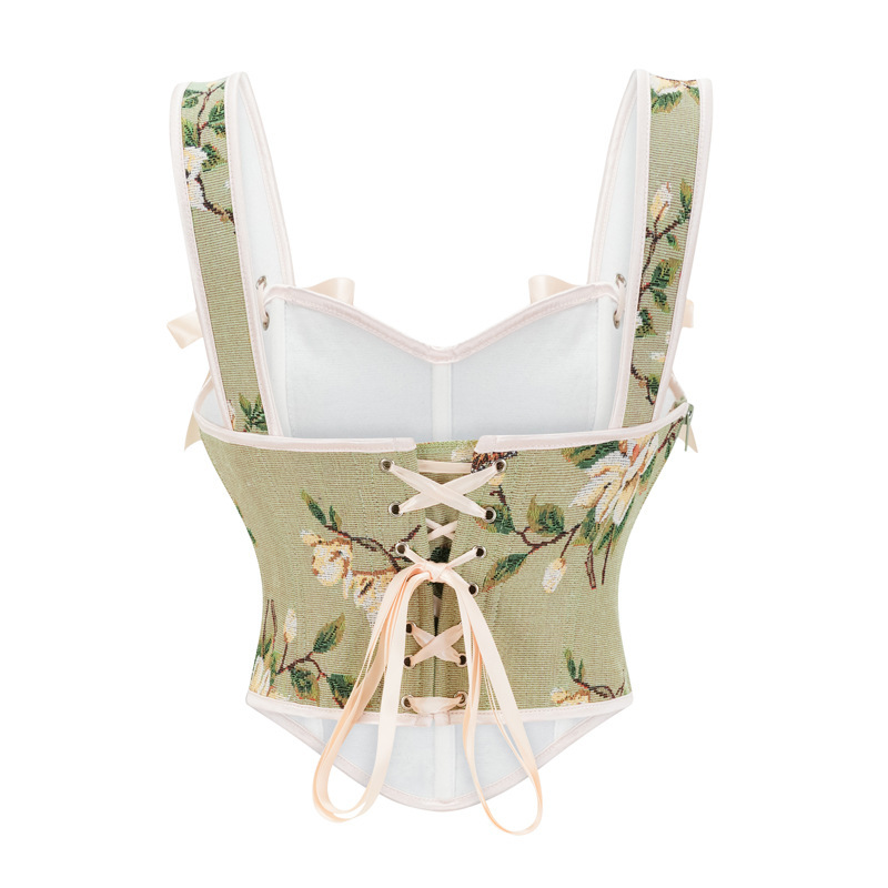 Women Vintage Butterfly Floral corset Crop Top Strap Boned bustier